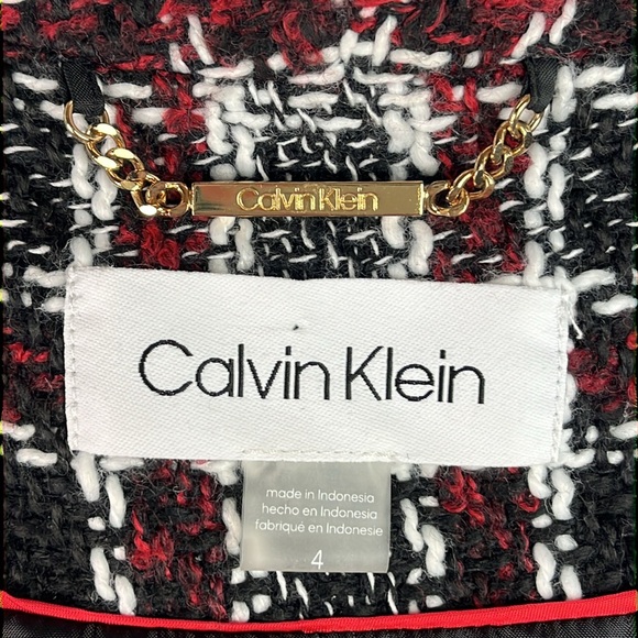 CALVIN KLEIN TWEED JACKET CAREER BLACK RED WHITE OPEN FRONT SIZE 4 - Picture 11 of 16
